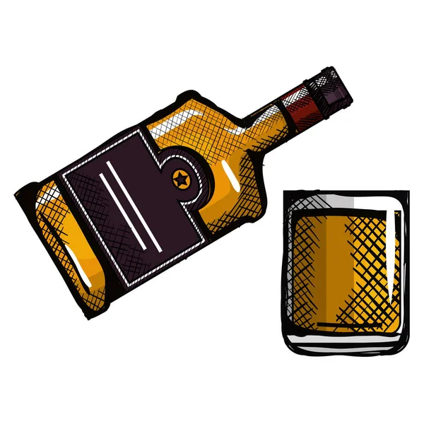 Whiskey bottle with glass — Stock Vector