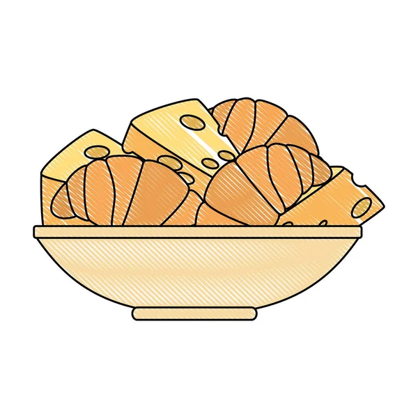 Plat avec morceau de fromage et pain — Image vectorielle
