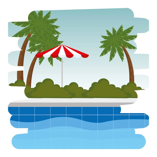 Şemsiye sahne simgesi ile havuz — Stok Vektör