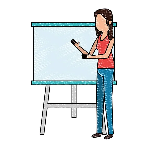 Wanita mengajar dengan karakter paperboard - Stok Vektor
