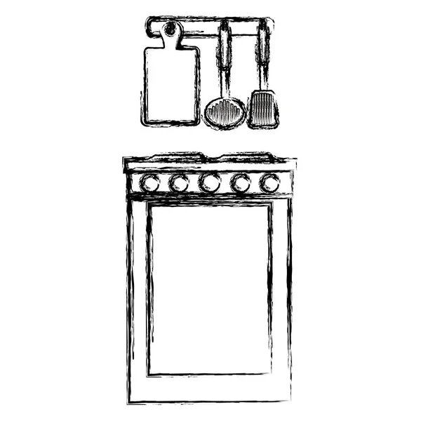 Keuken oven met Cutleries opknoping — Stockvector