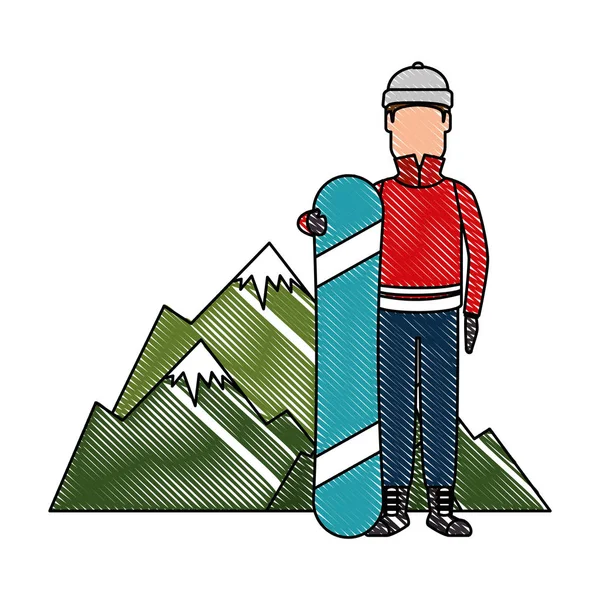 Ο άνθρωπος του χιονιού με βουνά χαρακτήρα — Διανυσματικό Αρχείο