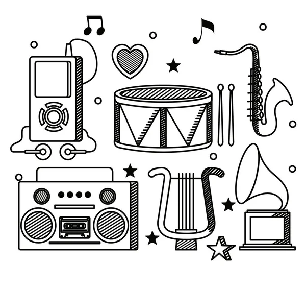 Ensemble de mp4 avec instruments de radio et mélodie — Image vectorielle