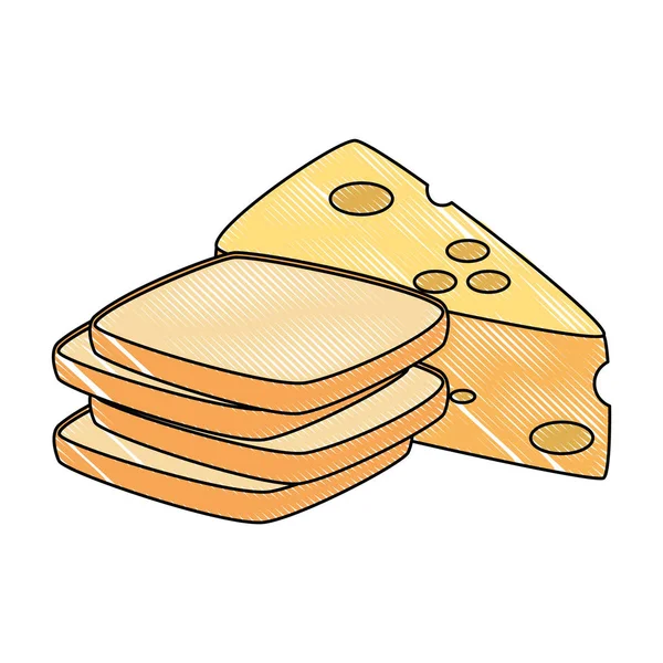 Pieza de queso con pan comida saludable — Vector de stock