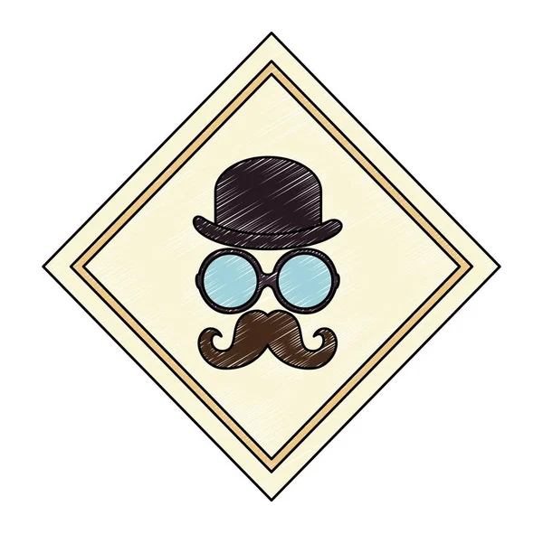 Muts met glazen en snor embleem hipster stijl — Stockvector