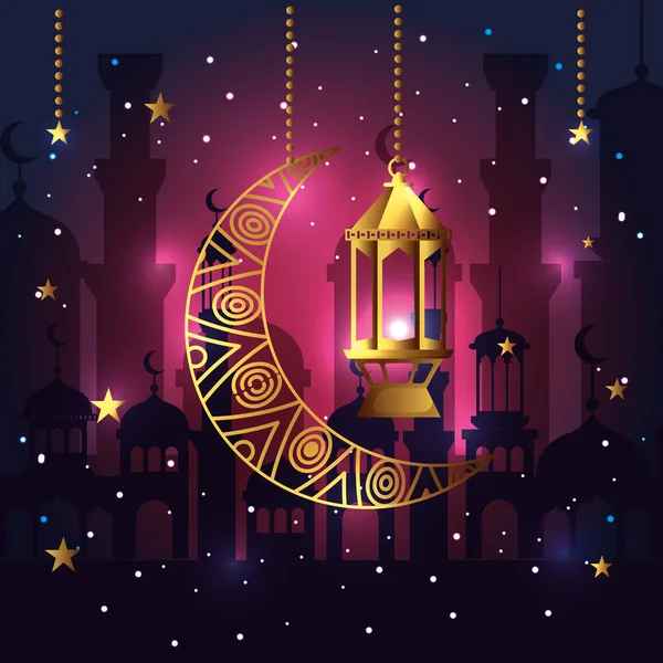 Lune et lampe suspendue au ramadan kareem — Image vectorielle