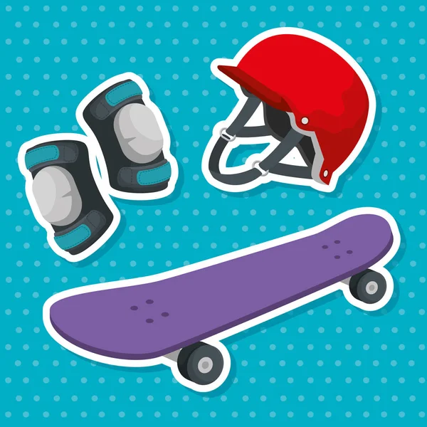 Set of skateboard sport with helmet and knee pad — Stock Vector