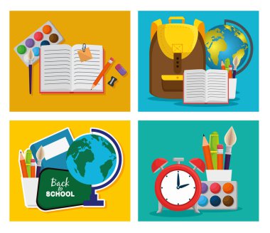 kalemile defter ve küresel harita ile sırt çantası seti