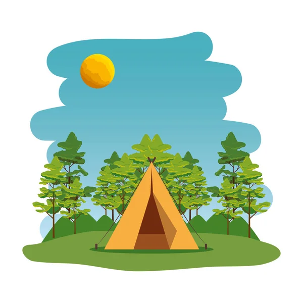 Camping övezet kemping sátor jelenet — Stock Vector