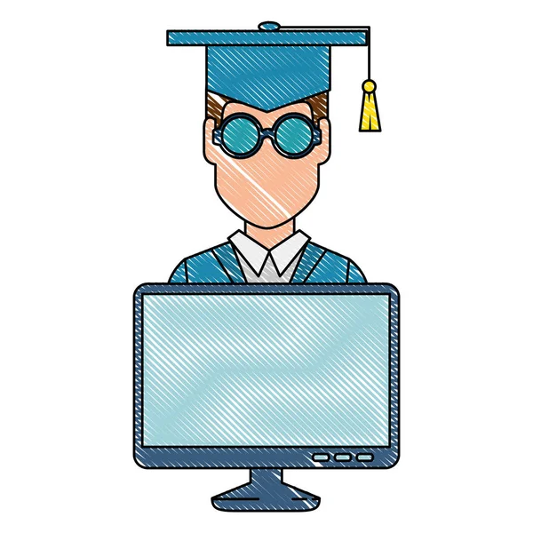 Student graduation with computer — Stock Vector
