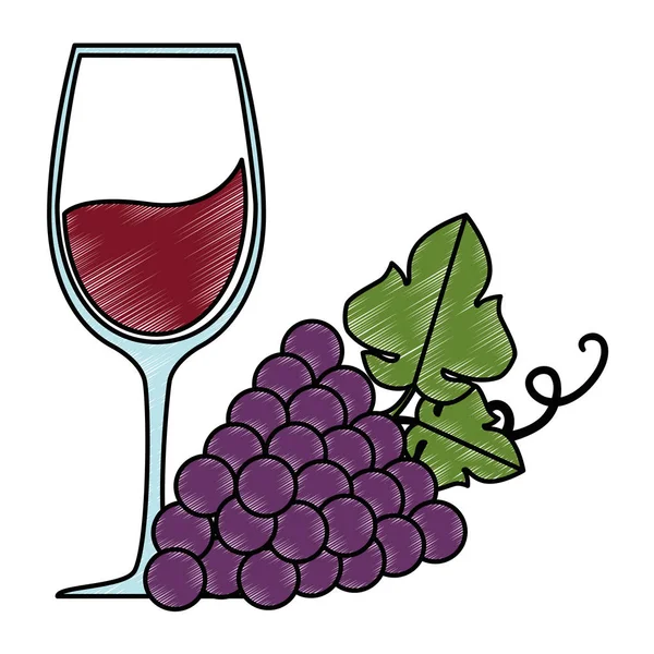 Beker van de wijn en druiven — Stockvector