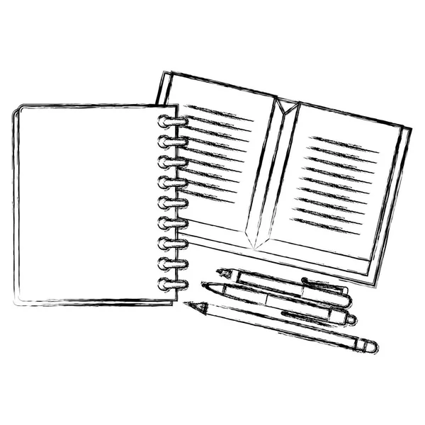 Notebook iskola ceruzával és toll — Stock Vector