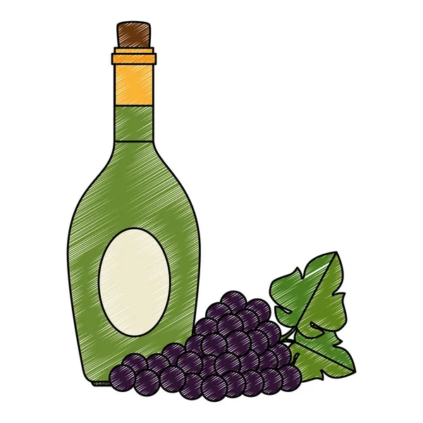 Wijnfles en druivencluster — Stockvector