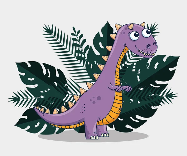 Carnotaurus wild dinosaur with branches leaves plants — Stock Vector