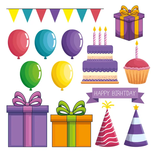 Conjunto de feliz cumpleaños evento de decoración — Vector de stock