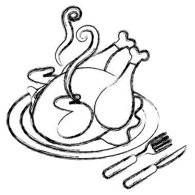 tavuk eti ve çatal kaşık ile çanak