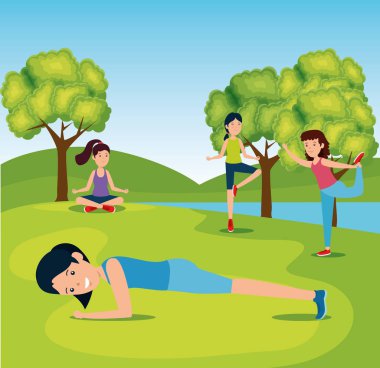 kızlar manzara yoga fitness egzersiz uygulama