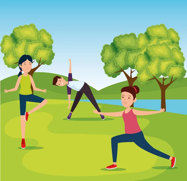 Meninas e meninos treinamento ioga atividade saudável —  Vetores de Stock