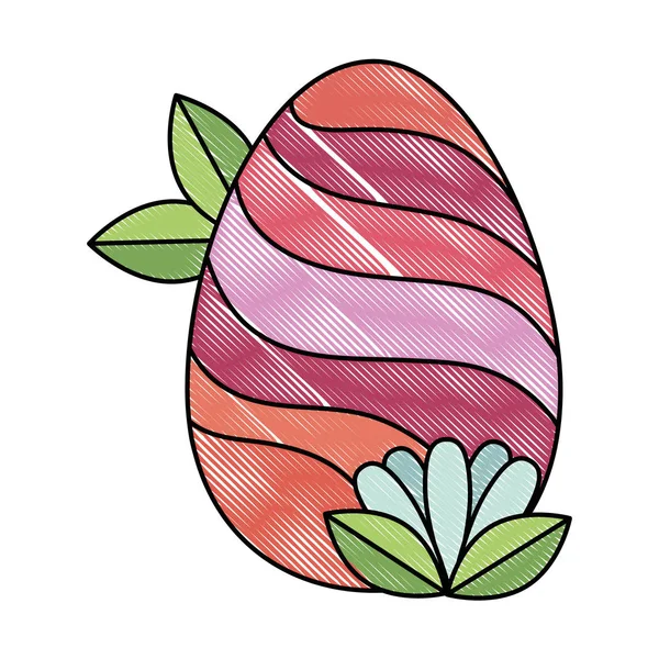 Oeuf de Pâques peint avec lignes et feuilles — Image vectorielle