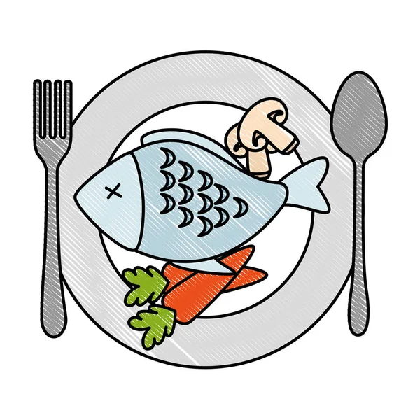 Pyszne mięso rybne z marchewką i grzybami — Wektor stockowy