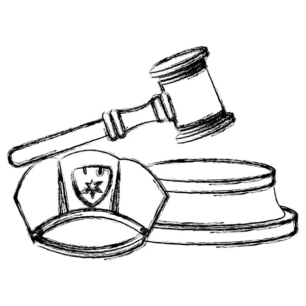 Martillo de justicia con sombrero de policía — Vector de stock