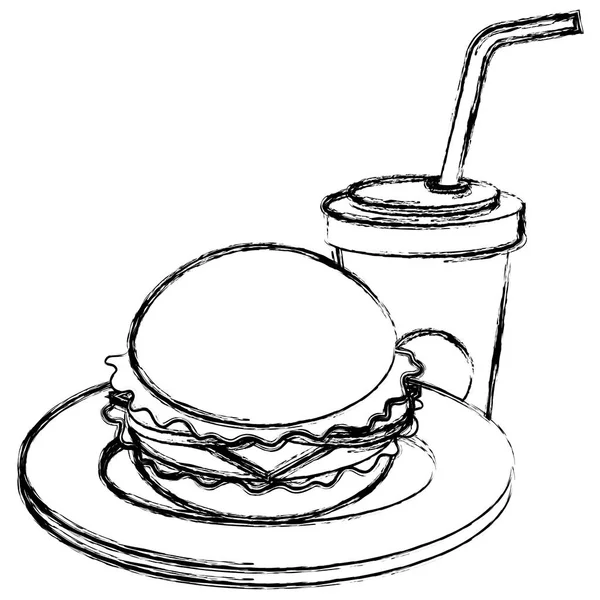 Delicious burger with soda — Stock Vector