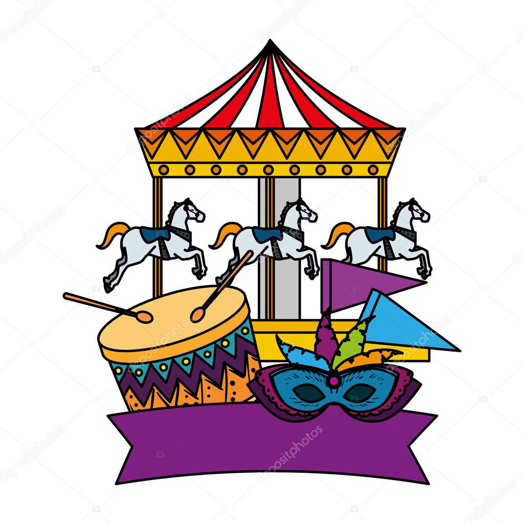 carnival carousel horses with drum and mask