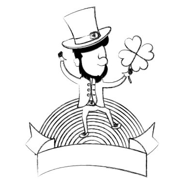 yonca yapraklar ve gökkuşağı karakteri ile leprechaun