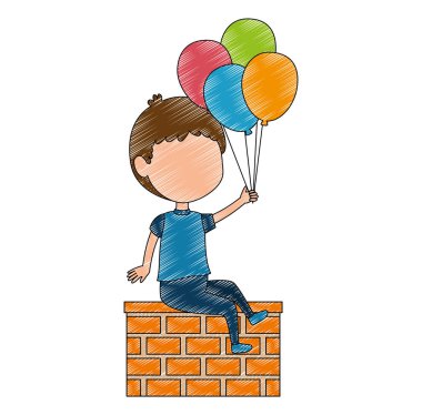 balonlar helyum karakteri ile küçük çocuk