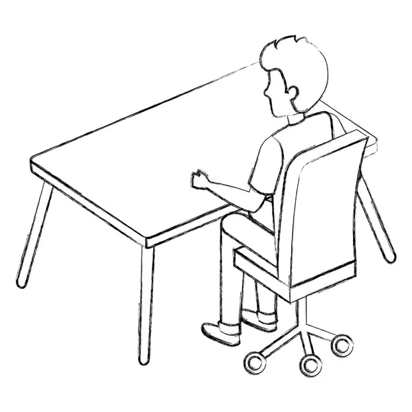 Jeune homme avec bureau et chaise scène — Image vectorielle