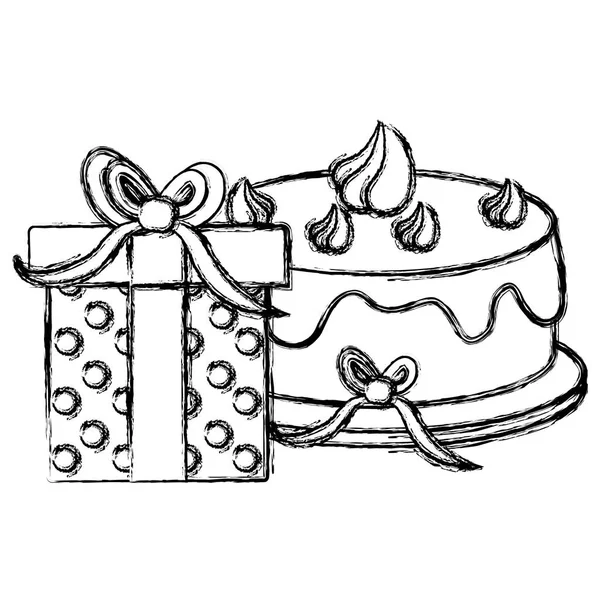 Giftbox med Sweet Cake födelsedagsfirande — Stock vektor