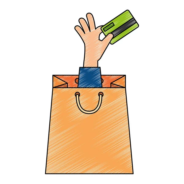 Shopping bag with hand and credit card — Stock Vector