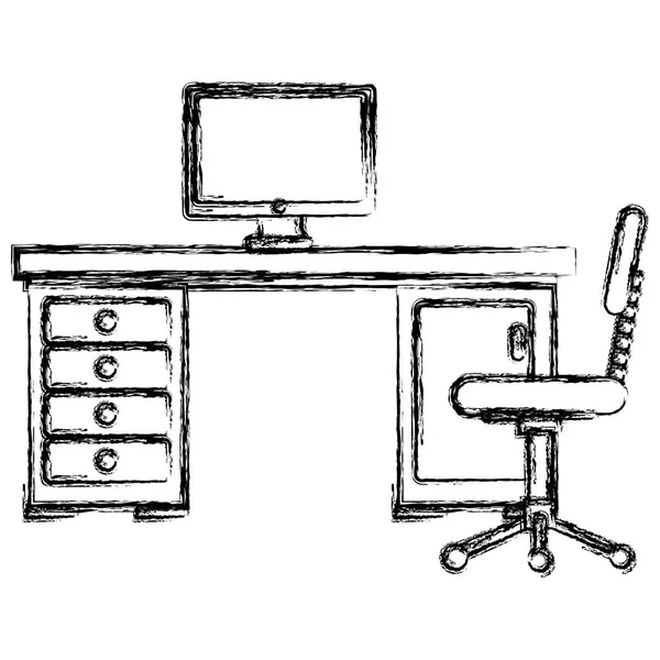 Офисное рабочее место с письменным столом и сценой рабочего стола — стоковый вектор