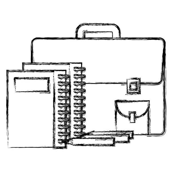 École de portefeuille avec cahiers et crayons — Image vectorielle