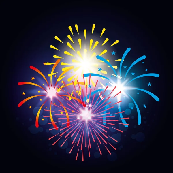 Decorative fireworks explosions poster — Stock Vector