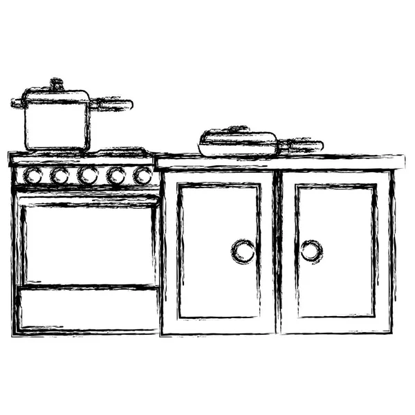 带锅和抽屉的厨房烤箱 — 图库矢量图片