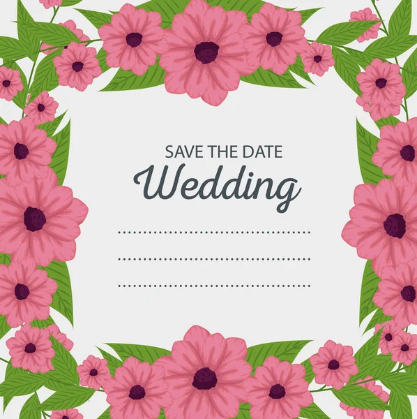 Κάρτα γάμου με λουλούδια φυτά σχεδιασμό — Διανυσματικό Αρχείο