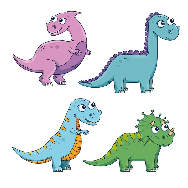 Conjunto de parasaurolophus con diplodocus y thescelosaurus con dinosaurio triceratops — Vector de stock