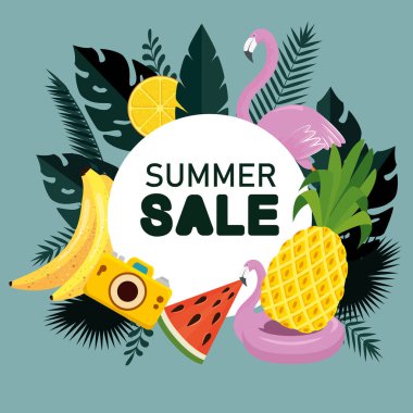 egzotik yaprakları bitkiler ile tropikal meyve etiketi