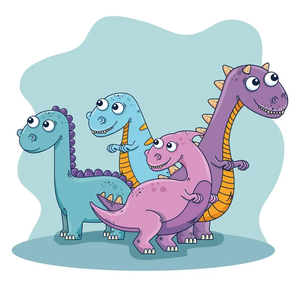 Cute dinosaurs wild characters design — Stock Vector