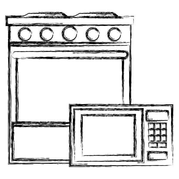 Keuken oven met magnetron — Stockvector