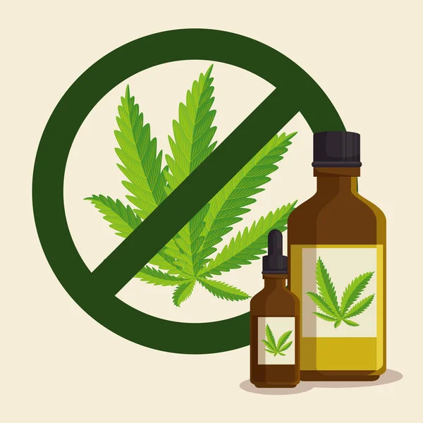Planta medicinal prohibida de la naturaleza del cannabis y aceite en las botellas — Archivo Imágenes Vectoriales