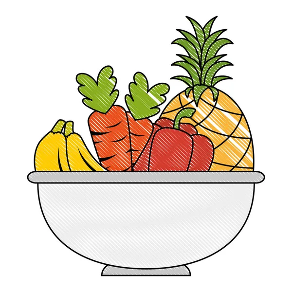 Meyve ve sebze ile kase — Stok Vektör