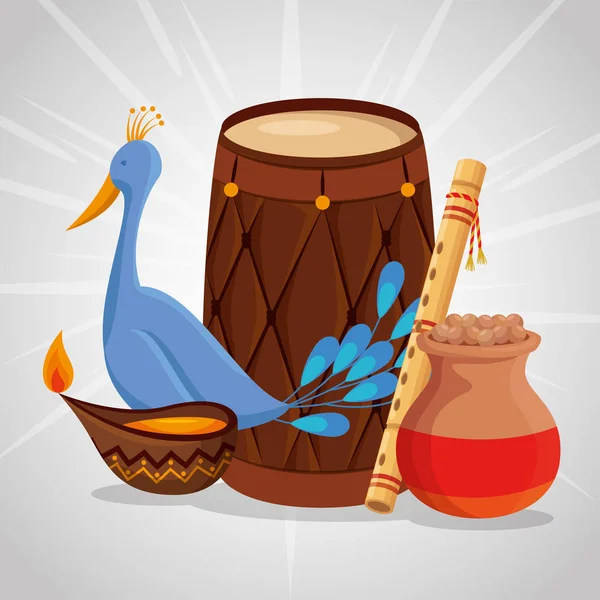 Turkey with barrel and flute with candle decoration — Stock Vector