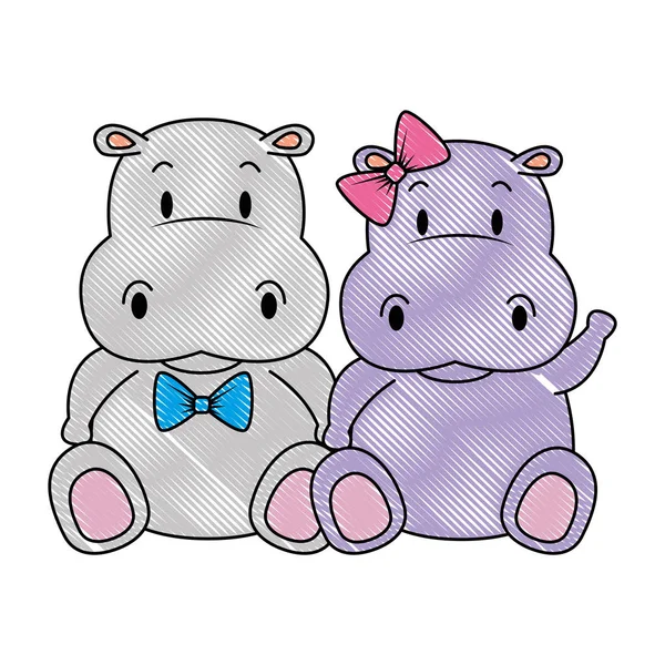Lindo y adorable hipopótamo pareja personajes — Archivo Imágenes Vectoriales