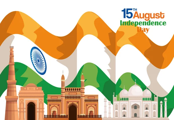 Ινδία σημαία με Ταζ Μαχάλ και αρχιτεκτονική — Διανυσματικό Αρχείο