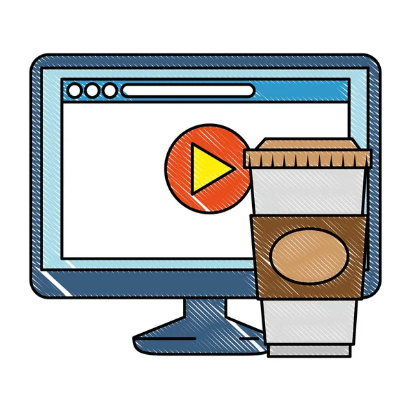 Monitor computer met webpagina en koffie — Stockvector