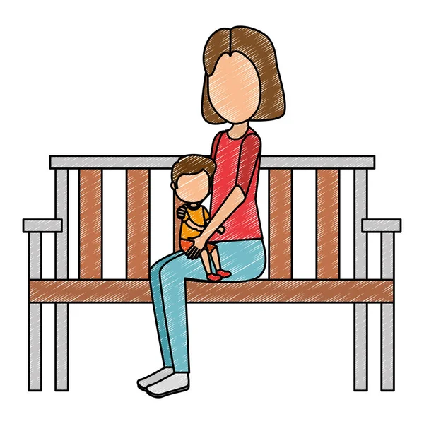 Μητέρα με μικρό αγόρι στην καρέκλα πάρκο — Διανυσματικό Αρχείο