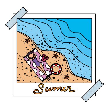 yaz plaj ve float kadın ile fotoğraf anlık görüntü