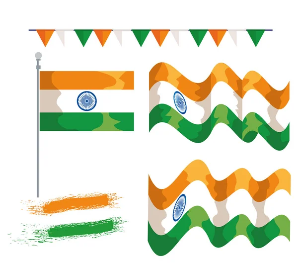 Set of india flags and party banner — Stock Vector